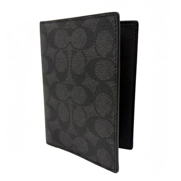 【COACH】新款C LOGO拉鍊零錢袋證件夾護照夾(黑灰)