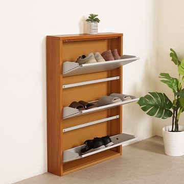 Homelike 喜家居三層掀門鞋櫃(木紋)(2413)-65x15x103公分