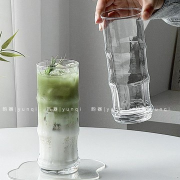 臺灣/免運✨咖啡杯韻器ins透明玻璃杯大容量竹筒果汁杯啤酒杯冷飲咖啡奶茶牛奶杯