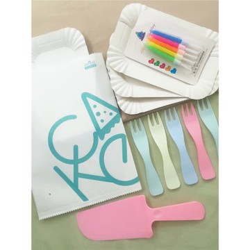 波浪叉長方形紙盤蛋糕餐具一次性套裝生日蛋糕加厚刀叉盤蠟燭組合