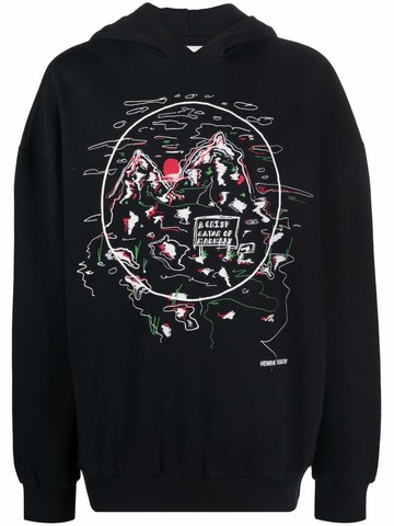 Henrik Vibskov - The Crispy map print hoodie - men - Organic Cotton - XL - Black