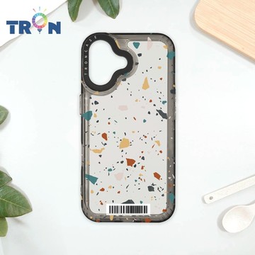 TRON IPhone 16 彩色幾何透明磨石子A款 防摔太空載具殼 透黑 軟硬 手機殼