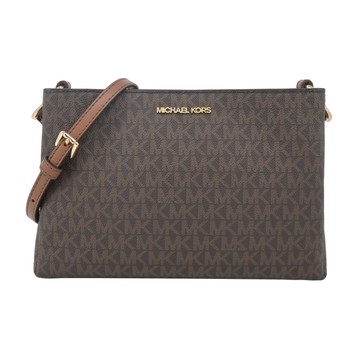 MICHAEL KORS TRISHA金字LOGO滿版三層斜背包-咖