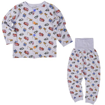 akachan honpo - 長袖前開式家居服穿衣練習-工程車-淺藍色