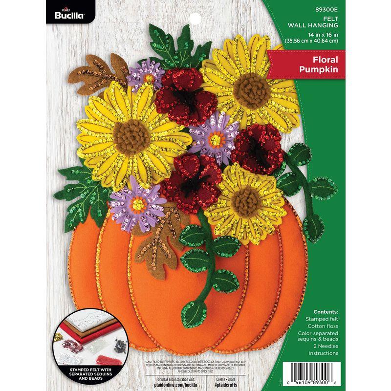 Bucilla Felt Wall Hanging Applique Kit-Floral Pumpkin 89300E