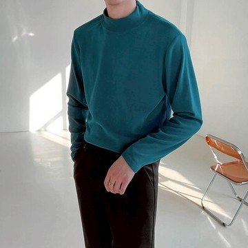 男士長袖T恤韓版修身內搭上衣簡約舒適潮流半高領打底衫【聚物優品】