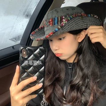 漏電男友家民族風漁夫帽牛仔帽做舊水洗復古騎士帽帶防風繩水桶帽