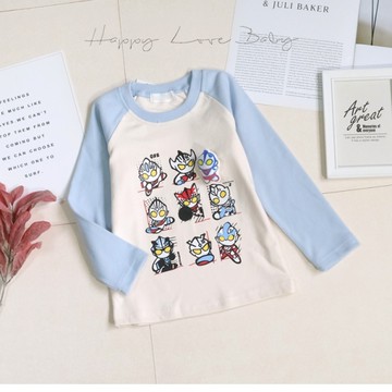 超人卡通奧特曼玩偶拼接袖德絨保暖上衣 秋冬童裝 男童上衣 男童長袖 男童棉T 長袖上衣 秋冬上衣