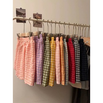 【PING'S🌞】含棉 鄰家 少女 格子 短褲 柔軟 鬆緊腰 家居 休閒 遛彎 居家褲 格子褲   女性居家短褲 睡褲