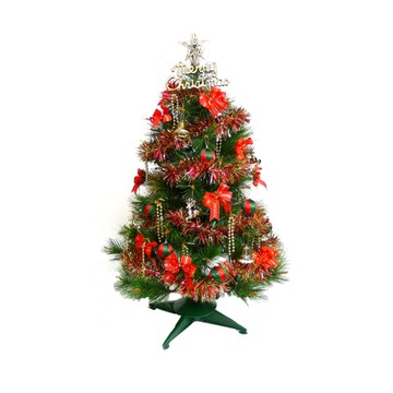 耶誕特級聖誕樹+紅金色系配件 不含燈  綠色松針葉  90cm