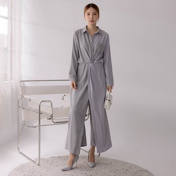 【官網限定】HS 拼接色塊連身褲 質感灰