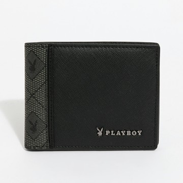 PLAYBOY - 基本短夾附零錢袋  Black Knight系列 - 黑色