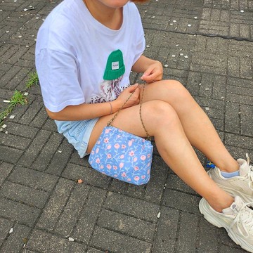 【 純手作】 藍鬱彈片口金包 手提包 斜揹包 側揹包 韓國布