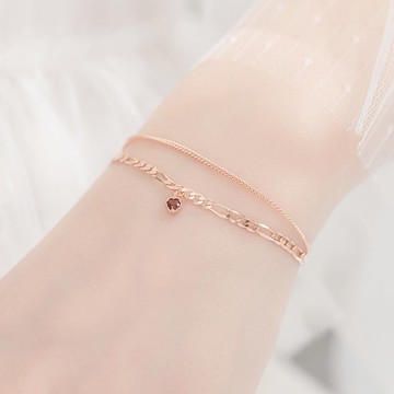 石榴石925純銀愛心蛋糕雙層手鍊