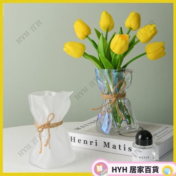 HYH 【免運】不規則摺紙玻璃花瓶 擺件北歐輕奢 乾燥花花器 桌面裝飾 花瓶 花器 ins風高級感客廳插花瓶
