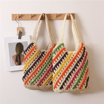 【米蘭精品】現貨+預購 女草編包手提包渡假單肩側背包大容量藤編織包包-民族風條紋2色74ly14