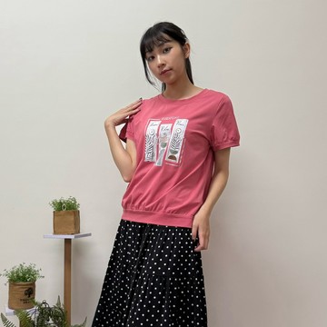 【Hana Mokuba】花木馬日系女裝鈕扣點綴趣味印花上衣