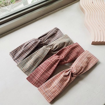 復古細格紋4色 交叉髮帶/髮飾