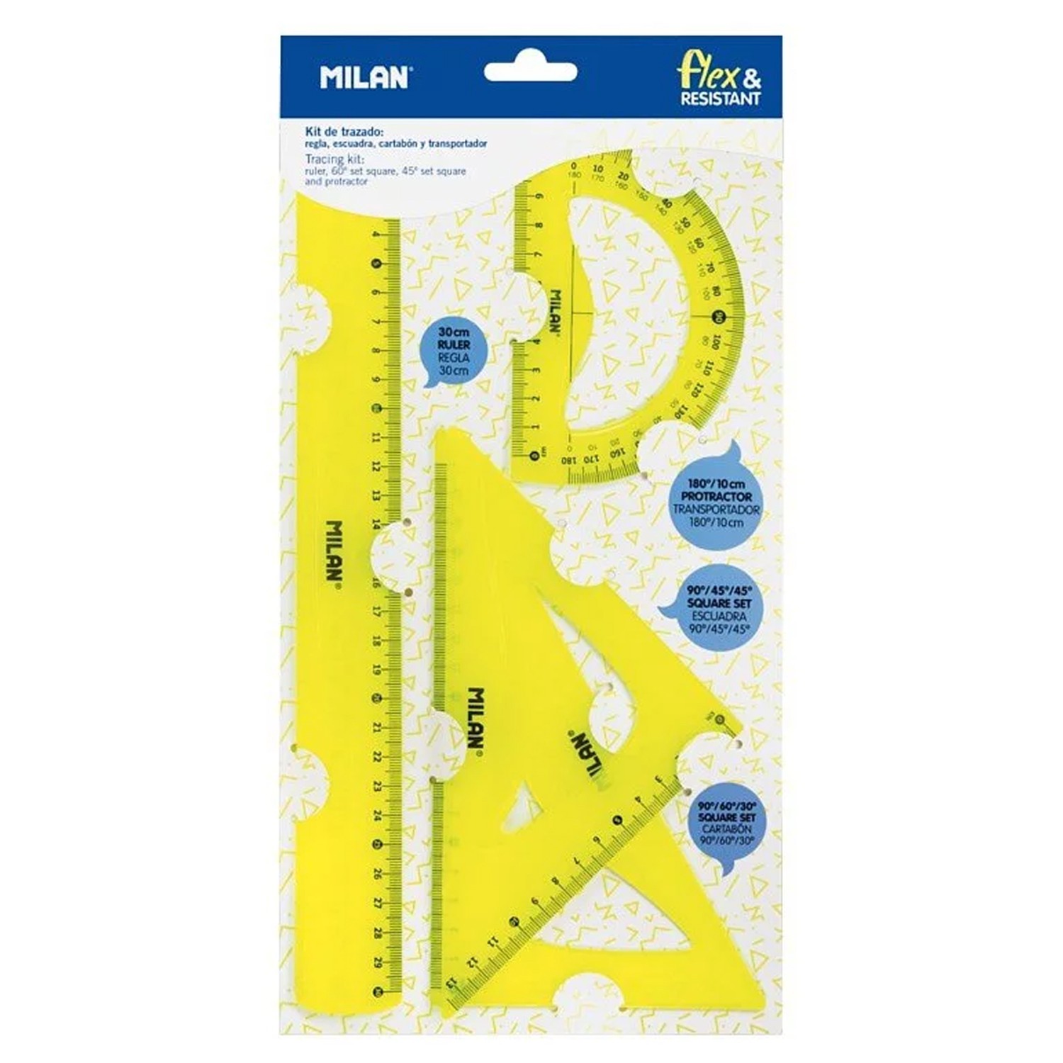 MILAN - 超Q彈防斷性學習量尺組合包-30CM(黃)
