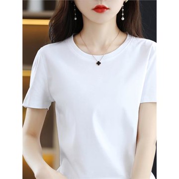 (免運)絲光棉t恤女23夏季新款100純棉短袖80支新疆棉純色薄休閑寬松上衣