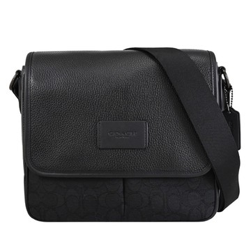 COACH CE534 Sprint Map 25 緹花布荔枝皮革翻蓋斜背包.黑