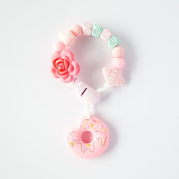 anan 玫瑰 貝殼 粉色甜甜圈固齒器 / 客製化奶嘴鏈