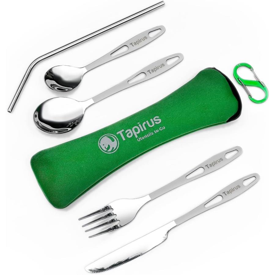 Tapirus Camp Utensils To Go 6-piece Portable Set Durable Stainless Steel Light Weight Silverware With Waterproof Carrying Case Ideal Equipm