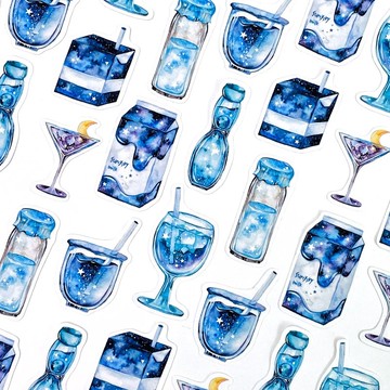 星空飲品 亮面插畫貼紙