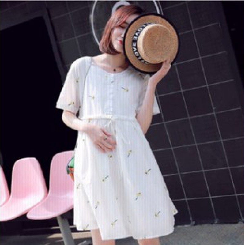 マタニティ ワンピース マタニティウエア 授乳ポケット付 授乳口 花柄 刺繍 半袖 ひざ丈 ママ ベビー 前開きボタン ウエスト調節 シャツ 通販 Lineポイント最大1 0 Get Lineショッピング