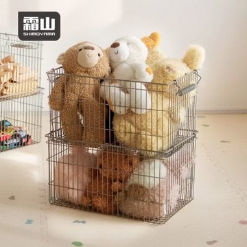 日本霜山 碳鋼製復古風可提式置物收納籃