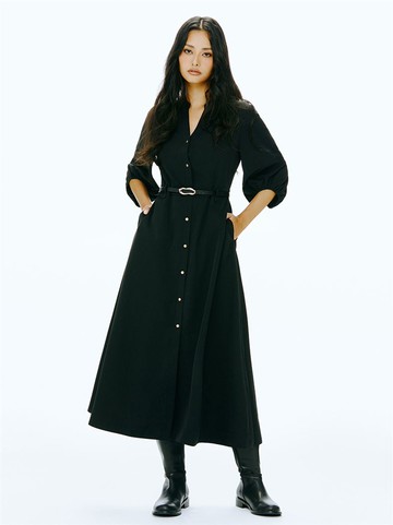 M+ | 淡雅佳麗五分泡泡袖開衩長洋裝