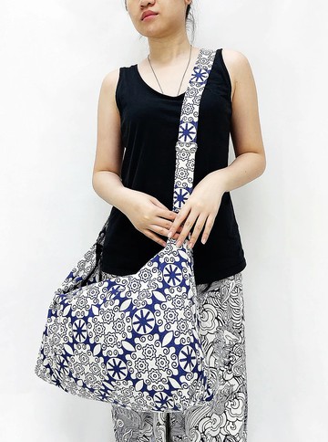 藍色棉布袋單肩包單肩包當地佈袋