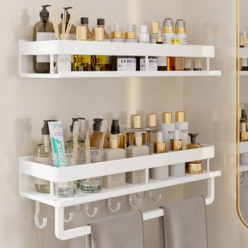 免打孔浴室置物架 浴室收納架 牆壁置物架 衛浴置物架 廁所架子 廚房廁所淋浴間馬桶雙層三層壁掛層架太空鋁無痕