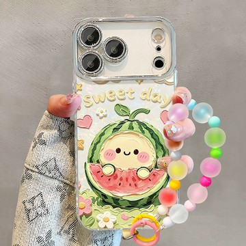 適用蘋果17promax手機殼iphone15油畫西瓜帶手鍊16夏日14多巴胺13