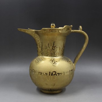 大明宣德年制鎏金包金梵文僧帽壺手工仿古老貨瓷器裝飾擺件古玩1入