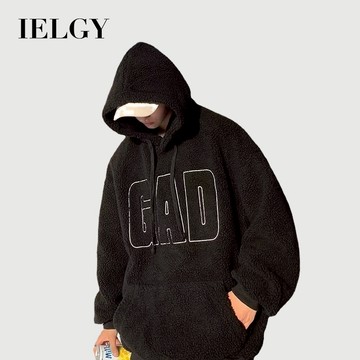 IELGY 男士連帽加厚羔羊絨西式運動衫