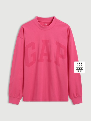 男裝 Logo純棉印花圓領長袖上衣-粉色