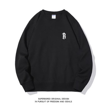 美式休閑簡約字母印花圓領衛衣男新款秋季寬松休閑薄款上衣