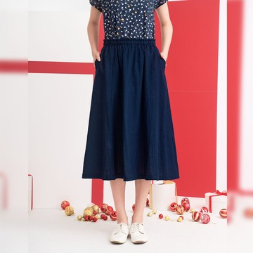 INDIGO棉混紡羊毛雙層長裙(2色)