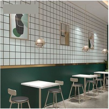 牆紙自黏商用黑白格子網紅奶茶店小吃店餐飲店飯店牆面裝修壁紙貼【摩可美家】