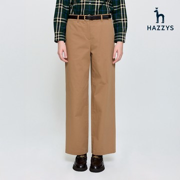 【HAZZYS】女款卡其色柔軟舒適棉質半寬剪裁時尚基本款長褲 YSWPC820