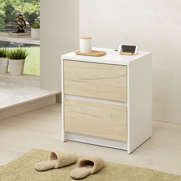 歐登輕和風多功能床頭櫃 白+白橡木色