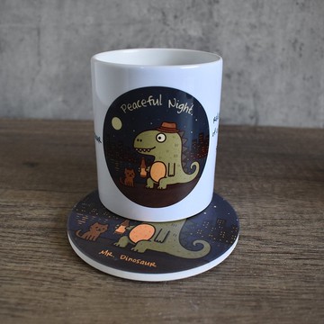【桐鹿】恐龍先生 馬克杯+杯墊組_靜夜