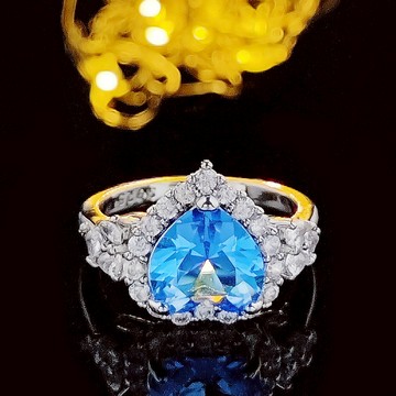 隔日到貨 海洋之心 3克拉 海藍寶石 藍水晶 戒指 可調式戒圍 不退色 BR12