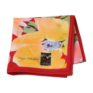 Mario Valentino 日本製黃底水彩抽象花卉印花圖騰字母LOGO帕巾(43CM)
