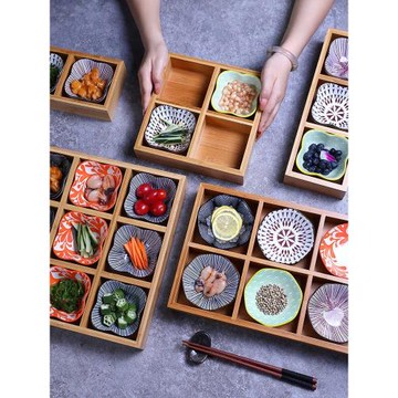 竹木創意火鍋店餐具餐盤分格特色火鍋蔬菜托盤烤肉九宮格盤子拼盤