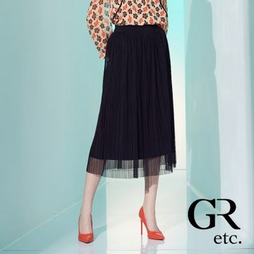 【GLORY21】網路獨賣款-etc.柔美細壓摺網紗長裙-黑色
