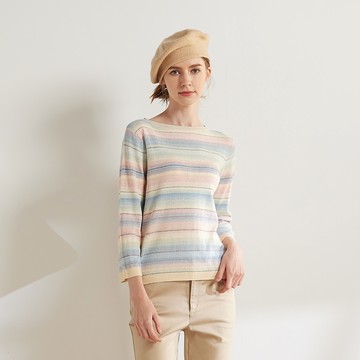 有機草木染一字領漸層八分袖針織衫(2色)