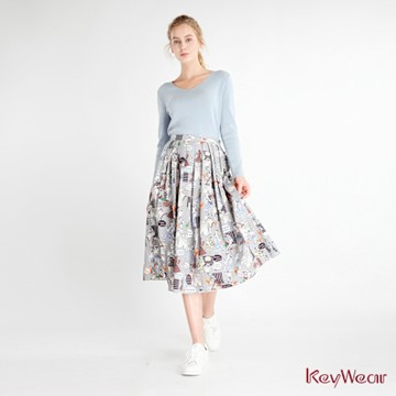 KeyWear奇威名品 個性街頭藝術印花長裙-綜合色