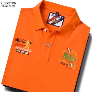 夏季男士短袖T恤 翻領保羅刺繡Polo衫品牌男裝高檔有領半袖橙色潮
